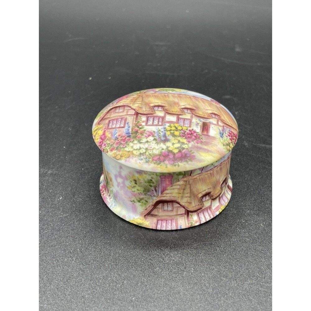 Newhall Bone China Trinket Box Staffordshire England Cottage In Flower Garden